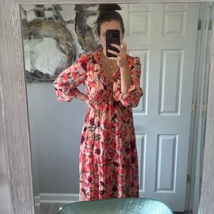 Peach Floral Longsleeve Maxi Dress